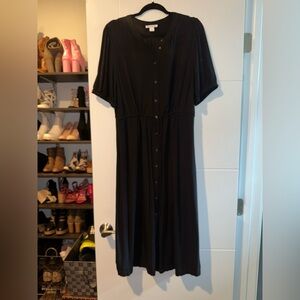 Amazon Essentials Black Midi Dress Crew Neck Dolman Sleeve